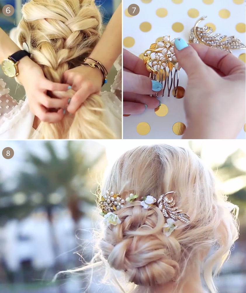 Braided Flower Bun steps 6 through 8